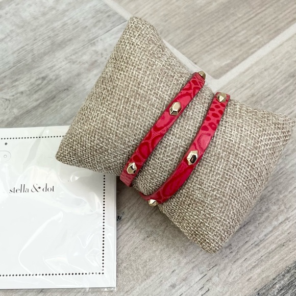 Stella & Dot Hudson Red Leather Double Wrap - Picture 1 of 6